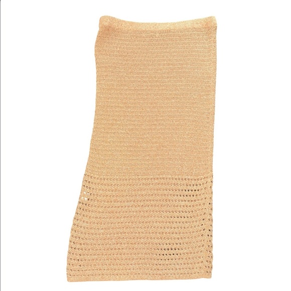 Nine West Tan Crochet Knit Midi Skirt Women’s Large layering NWT - Picture 3 of 8
